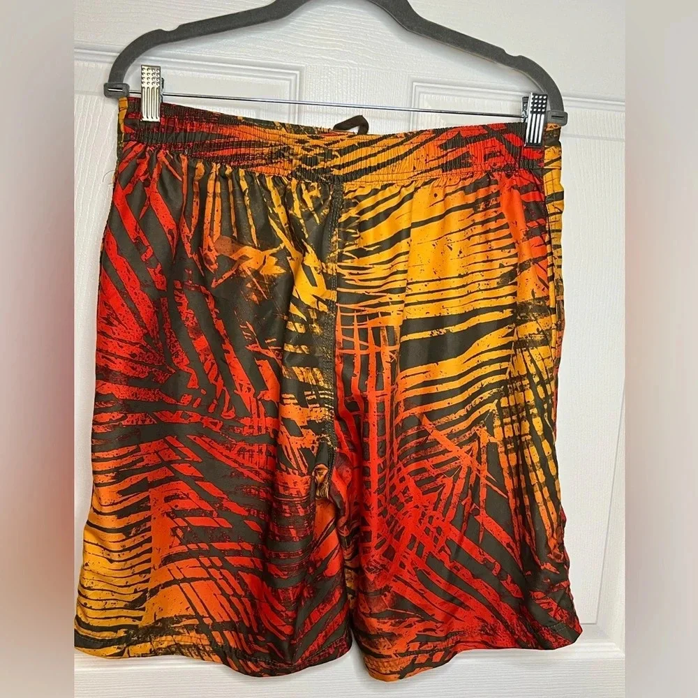 Speedo Men’s Swim Trunks Orange Yellow Tropical Print Size Medium GUC